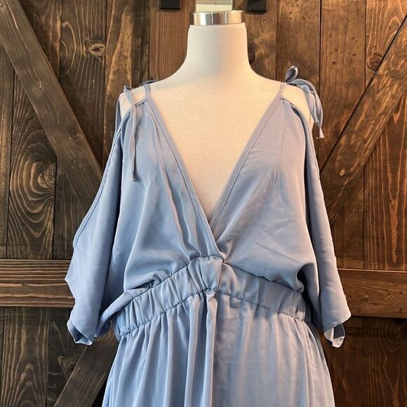 NWT DEEP SELF V Neck Off Shoulder Short Sleeve High Waist Split Wedding Maxi - Picture 3 of 13